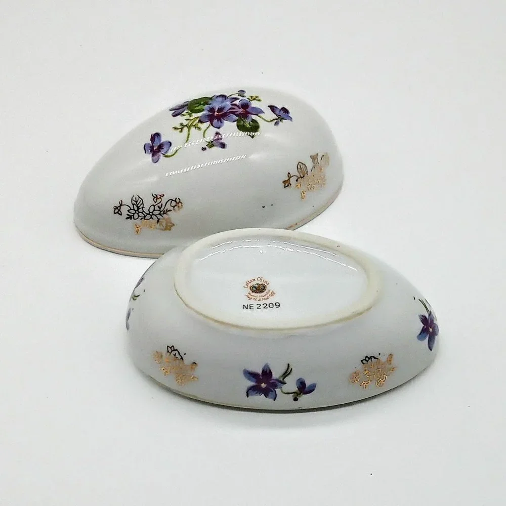 Vintage Lefton China Hand-Painted Porcelain Egg Trinket Box